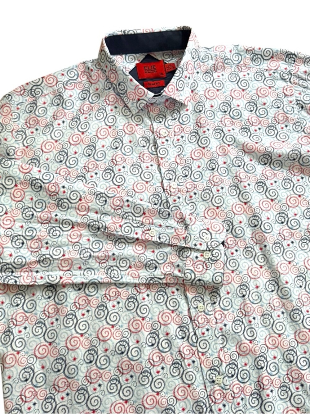 Elie Balleh Long Sleeve Dress Shirt Size XL Neck 17 Slim Fit Swirl Print Italy